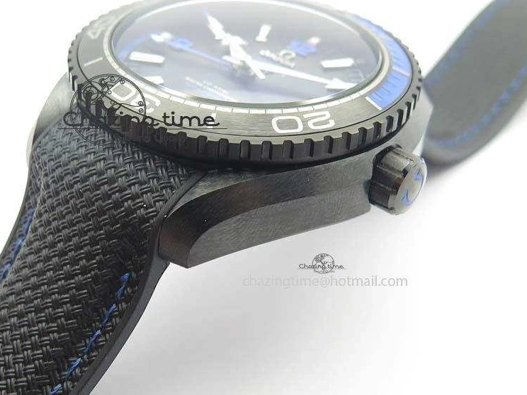 0317 Unique Planet Ocean 45mm Real Ceramic Blue BP-Maker Best Edition Black Dial On Nylon Rubber Strap A 8184